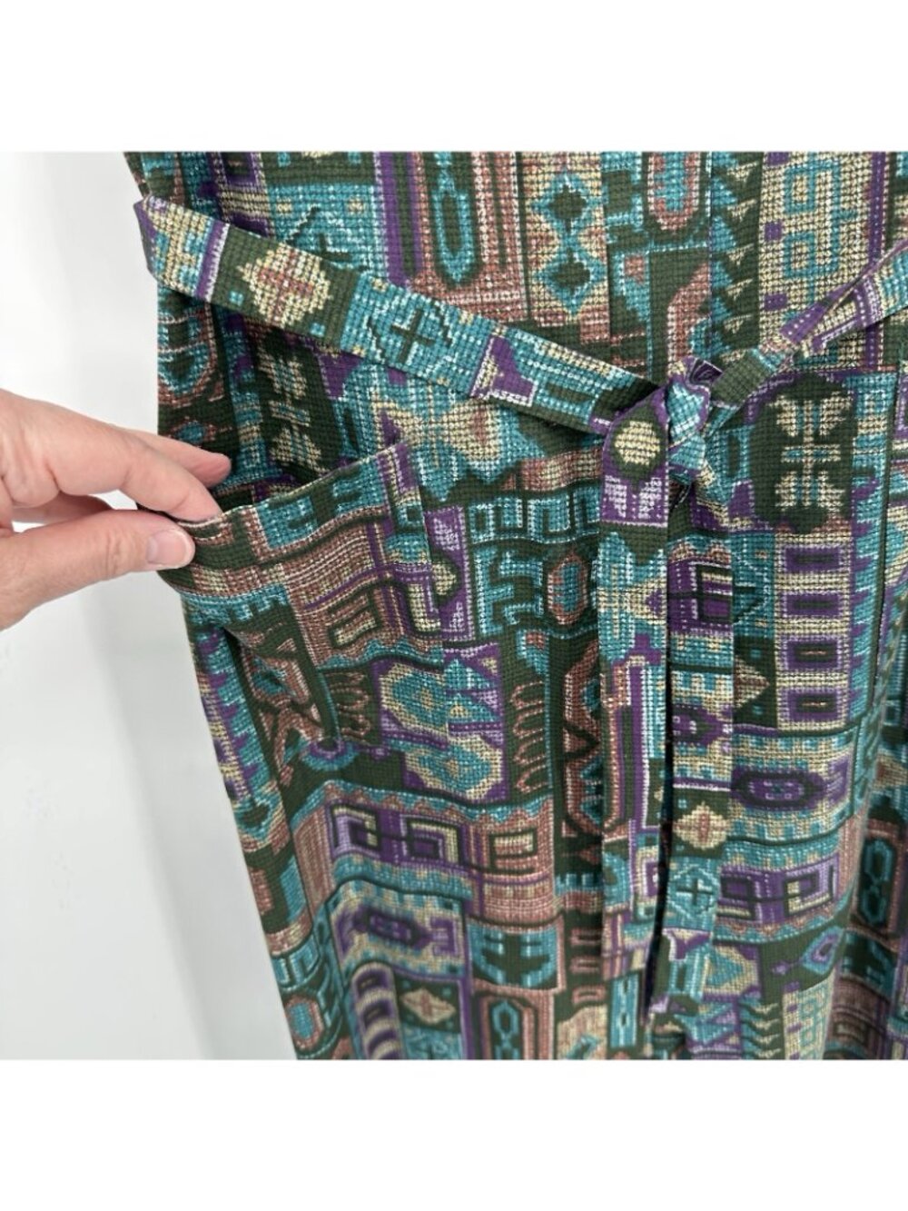 vintage 70s A LINE SHORT SLEEVE DRESS M aztec southwestern festival casual boho - Picture 8 of 13
